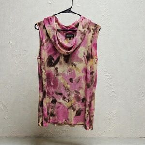 Jones New York Sleeveless Cowl Neck Knit Top Pink Brown Abstract 1X